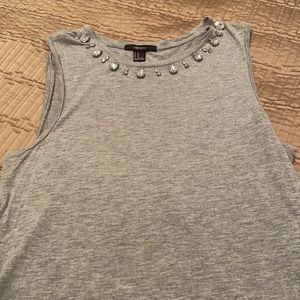 Forever 21 tank top, gray, rhinestone neck, M